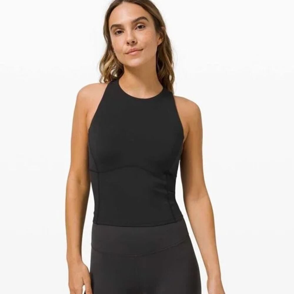Lululemon Key to Balance Yoga Tank Top Black Nulu High Neck Cropped Size 8